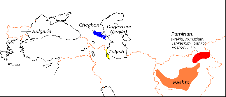 Map of the Eastern Caucasian and Eastern Iranian l-s